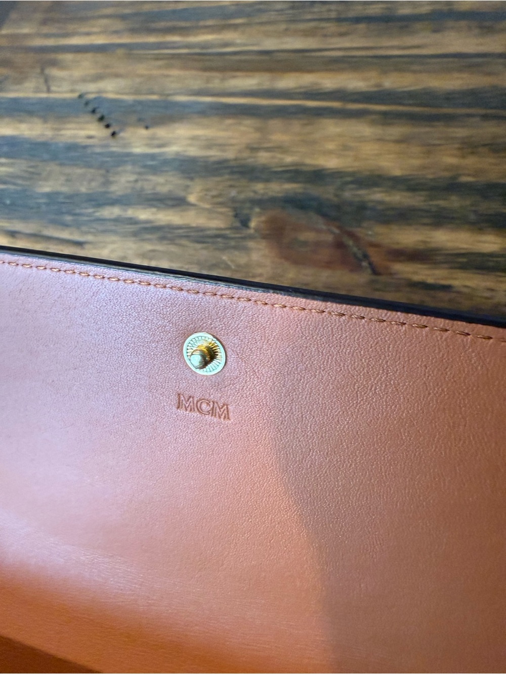 MCM Tan Leather Zip Wallet with Embossed Logo - Picture 3 of 6